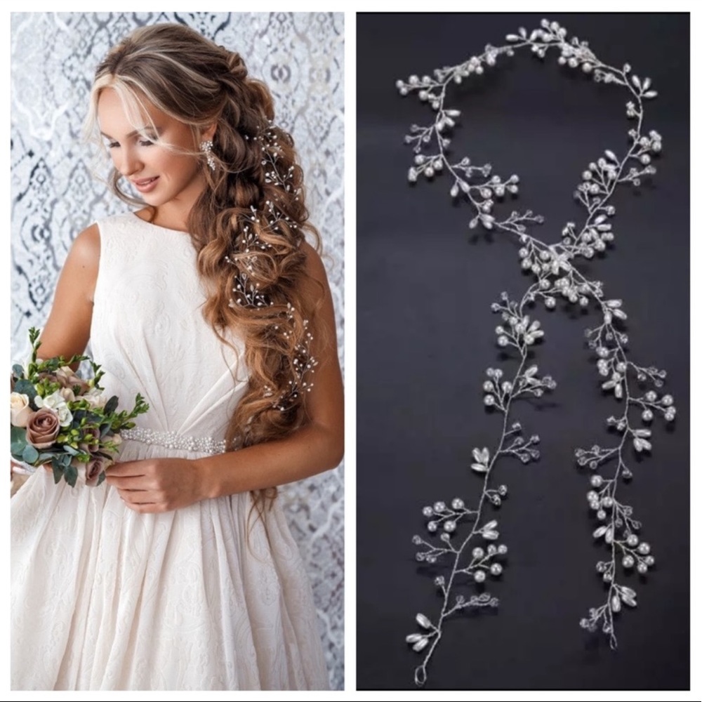 NEW Ivory Pearl & Crystal Gold Bridal Hair Vine